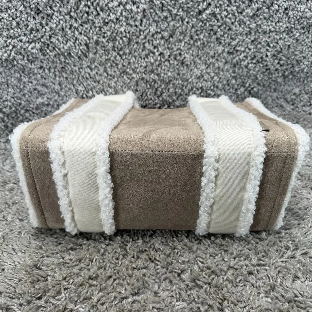 lululemon Boxy Mini Tote Bag Faux Shearling Trim Brown Ivory NWT